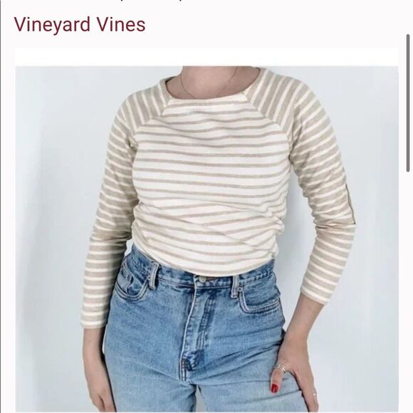 Vineyard Vines Striped Shirt with Suede Elbow Patch - Picture 1 of 6